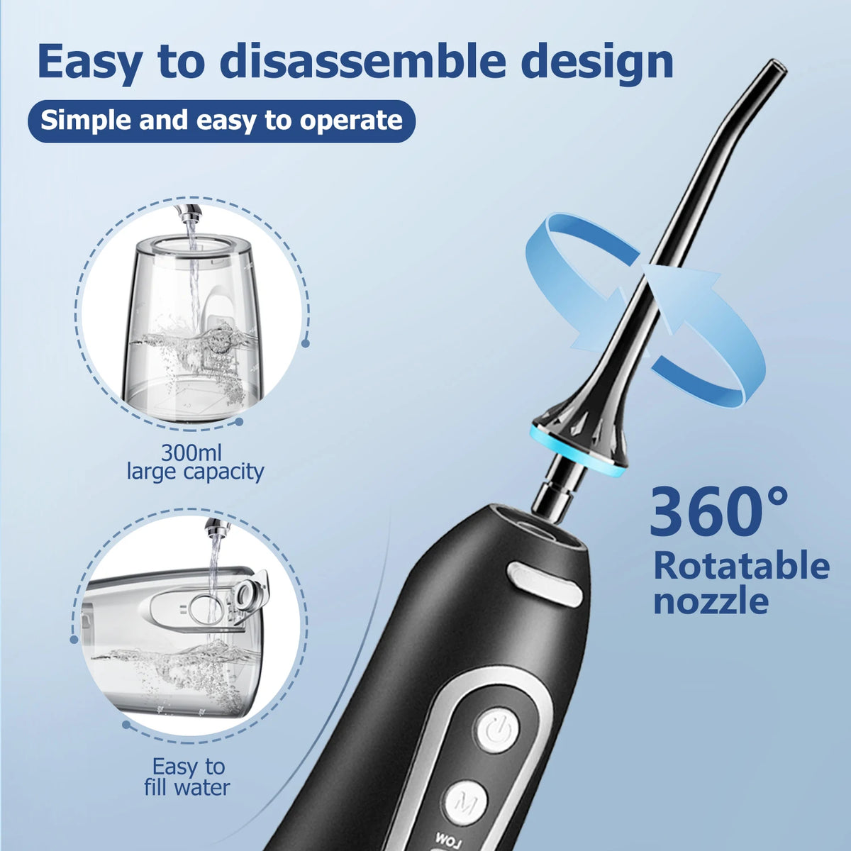 USB Rechargeable Portable Water Flosser – 300ML Electric Oral Irrigator with 6 Nozzle Attachments for Deep Dental Cleaning