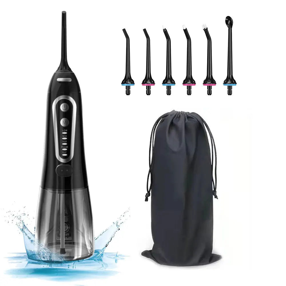 USB Rechargeable Portable Water Flosser – 300ML Electric Oral Irrigator with 6 Nozzle Attachments for Deep Dental Cleaning